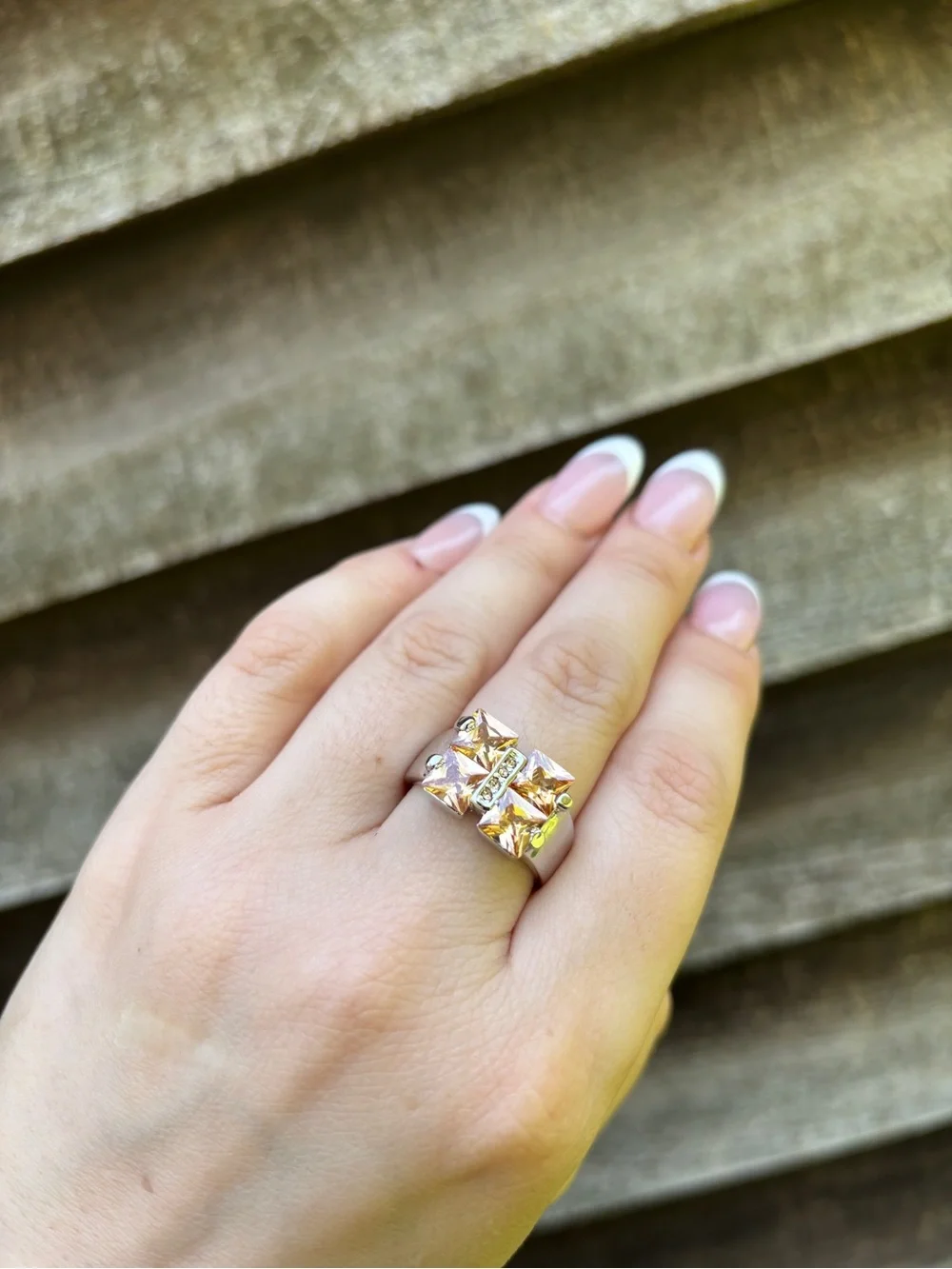 Camille Lucie Vintage Ring, Topaz and White Gold Plated
